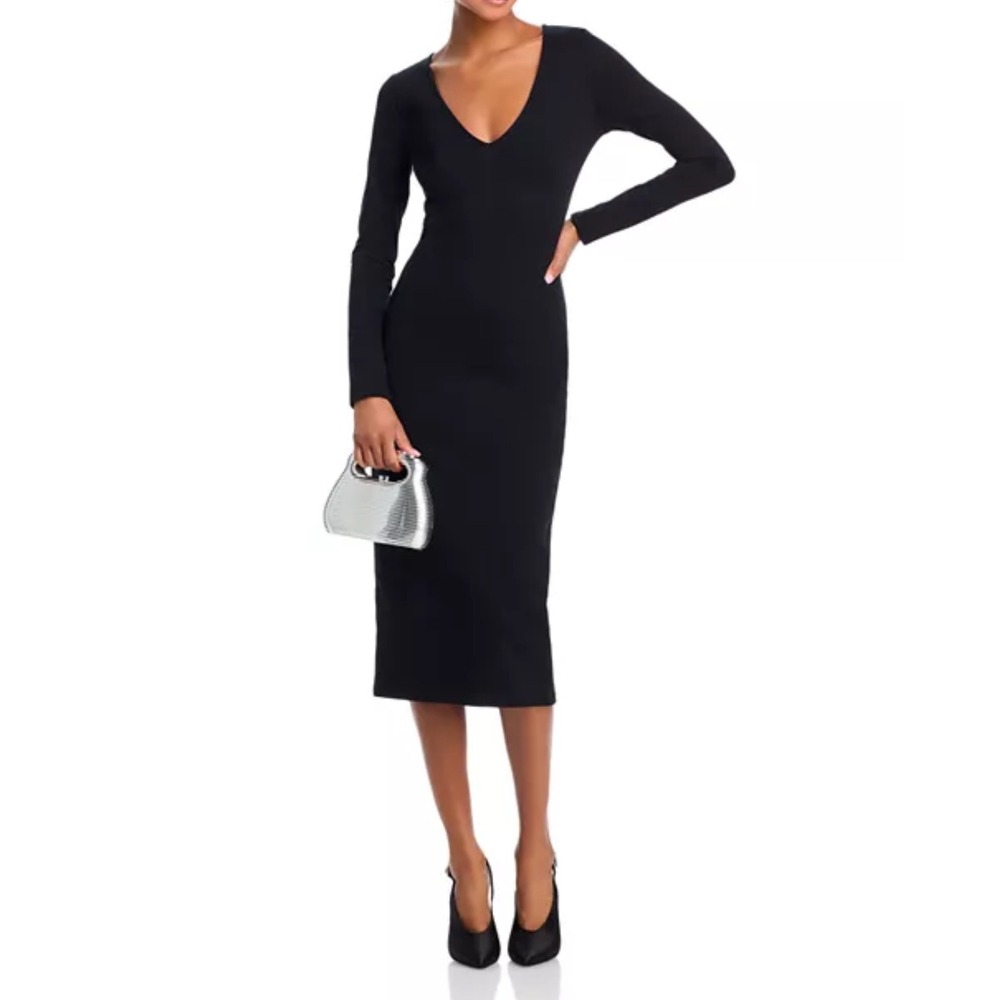 AQUA Body on Midi Dress‎ V Neck Long Sleeve  XS